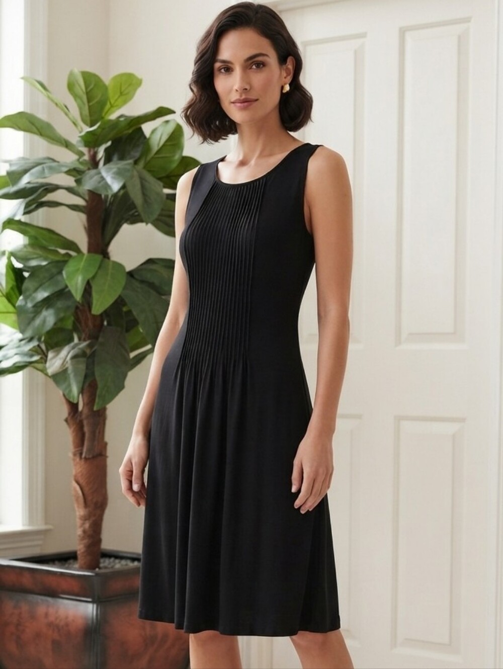 Adrienne Vittadini Women's Black Sleeveless Midi Dress Size Large